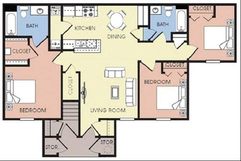a floor plan of a house with bedrooms and a living room